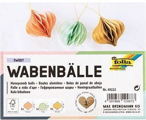 Folia - Honingraat Ballen - Kersthanger Set van 3 - Turkoois, Rosé, Beige