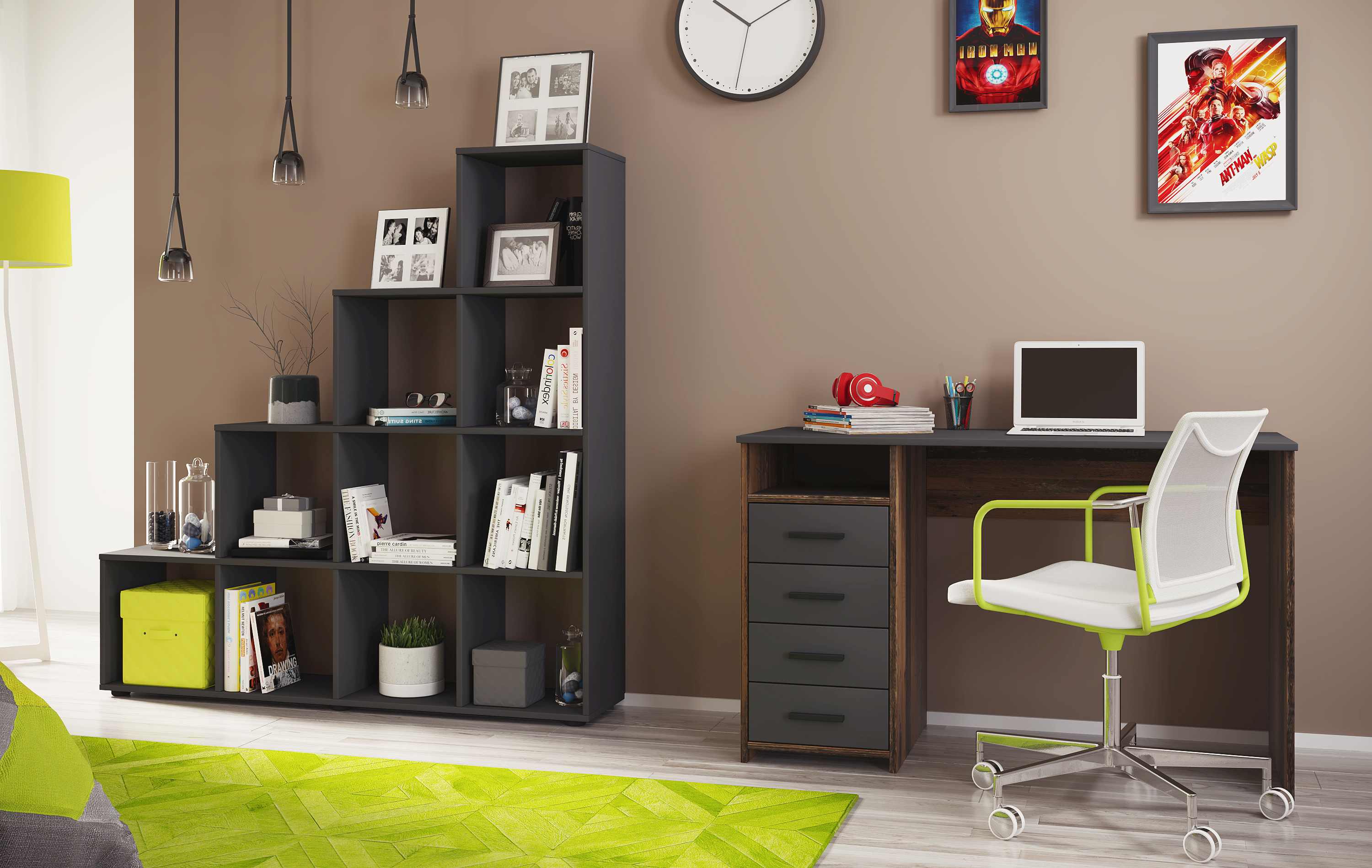 AI-SEN nonjoo-Teen Schreibtisch mit Arbeitsplatte 110 x 50 cm, 4 Schubladen und 1 offenes Fach