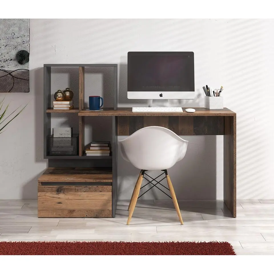 Meubella - Bureau Pierre 2 - Donker eiken - Antraciet - 145 cm