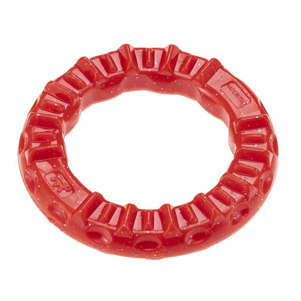 Jouet dentaire chiens smile ring xs, anneau cristaux de bicarbonate, chiens très petits, arôme de viande, rouge