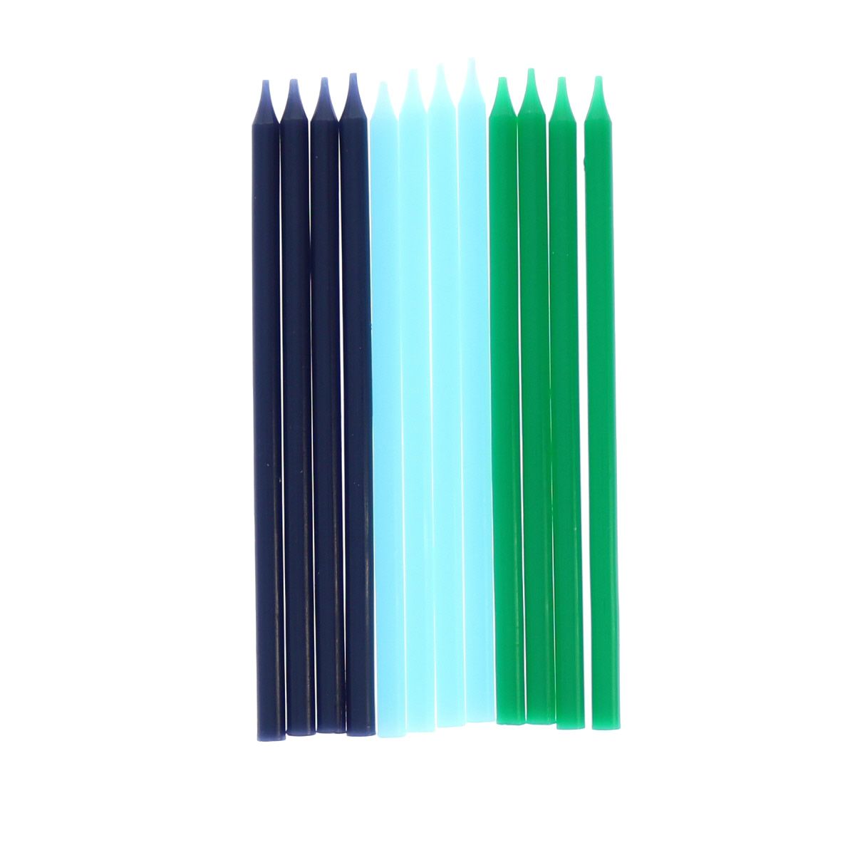 Lot de 12 bougies vertes et bleues Surprise Partie !