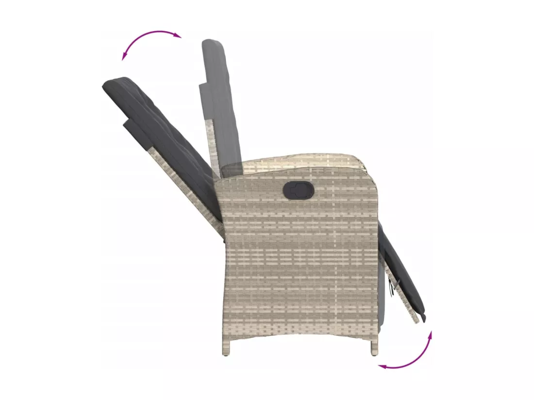 Chaise inclinable de jardin avec repose-pied gris clair rotin
