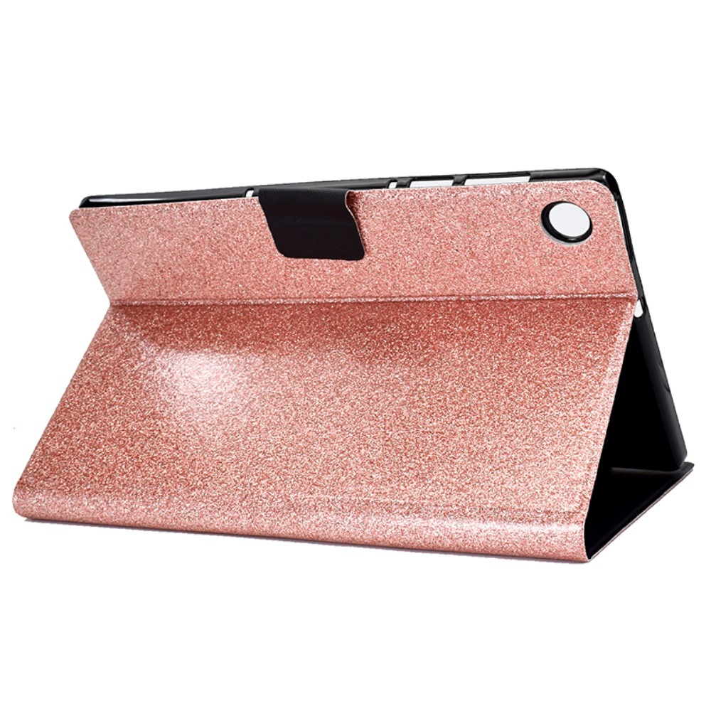Samsung Galaxy Tab A11 / A9 Leder Tasche Flip Cover mit Glitzer Optik - Roségold