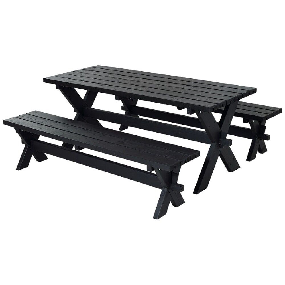 BENKESETT PLUS NOSTALGI BORD/2 BENKER 177CM SVART