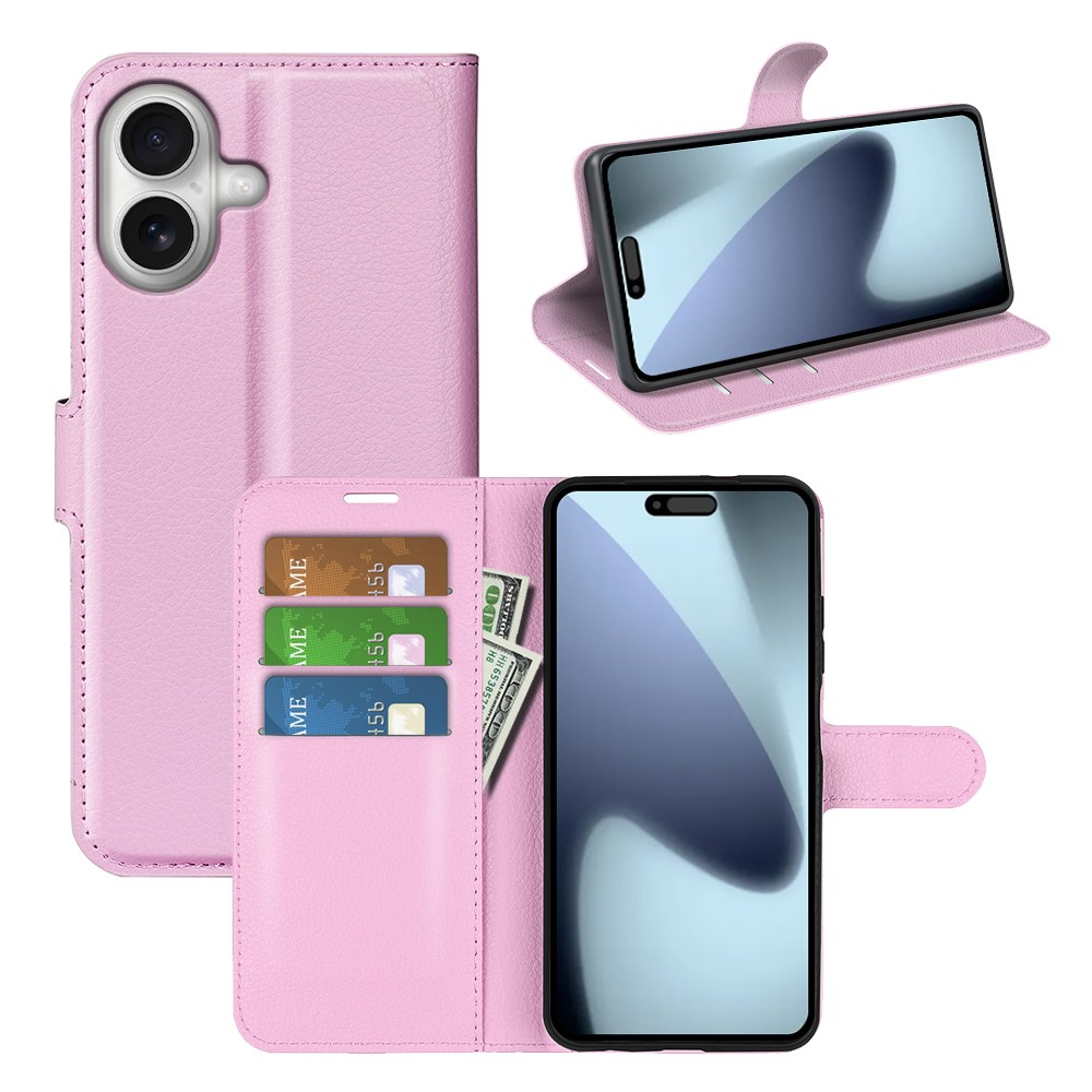 iPhone 17 Leder Tasche Flip Cover Litchi Look - Rosa