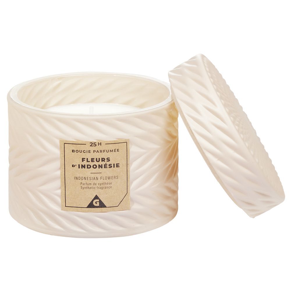 Bougie parfumée ivoire design relief senteur fleurs d'Indonésie 25H
