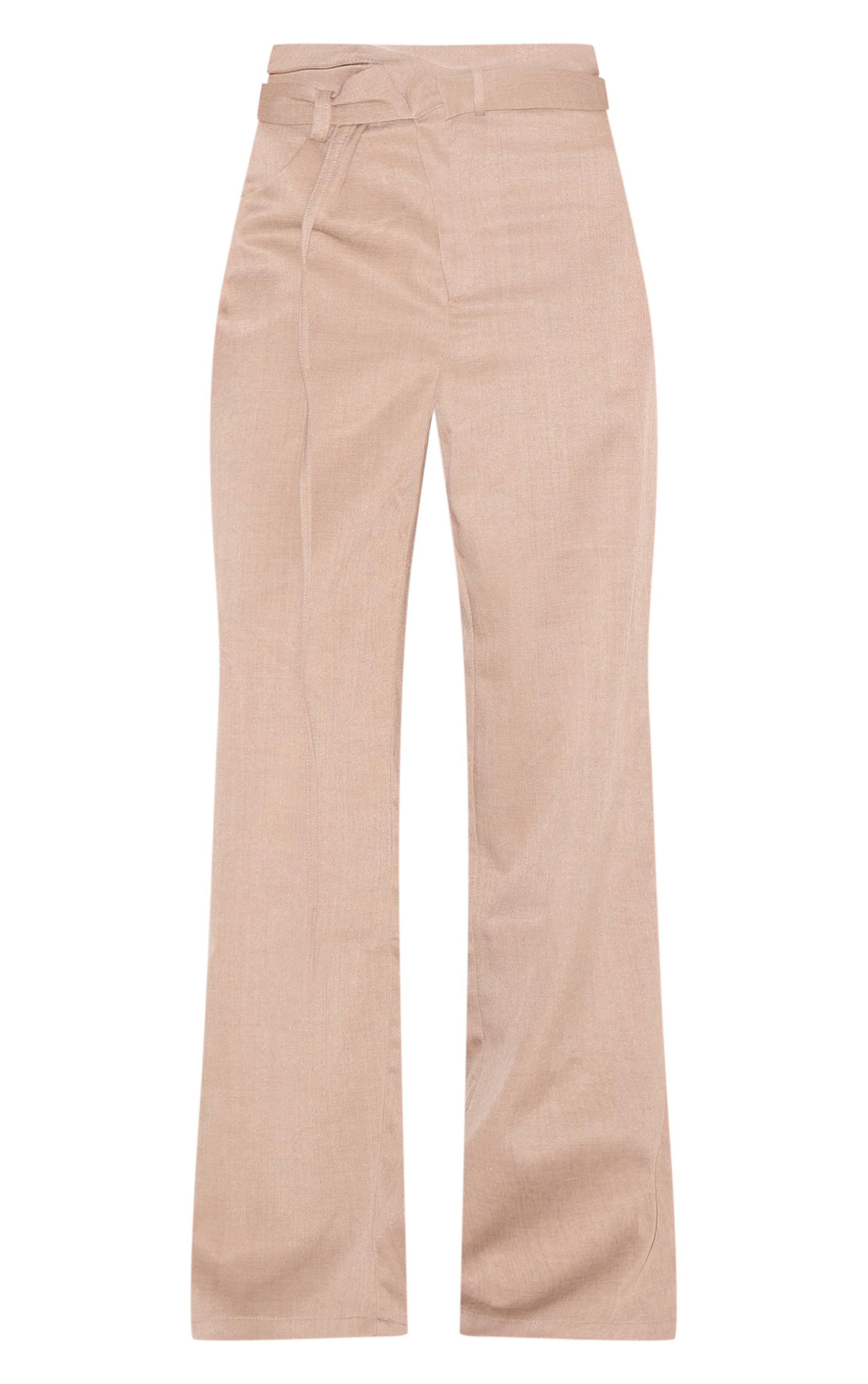 Taupe Pantalon Tailleur Premium Avec Détail De Ceinture Croisée