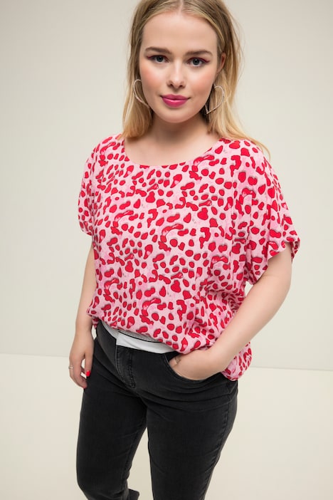 Blusenshirt, oversized, Color Leo, Rundhals