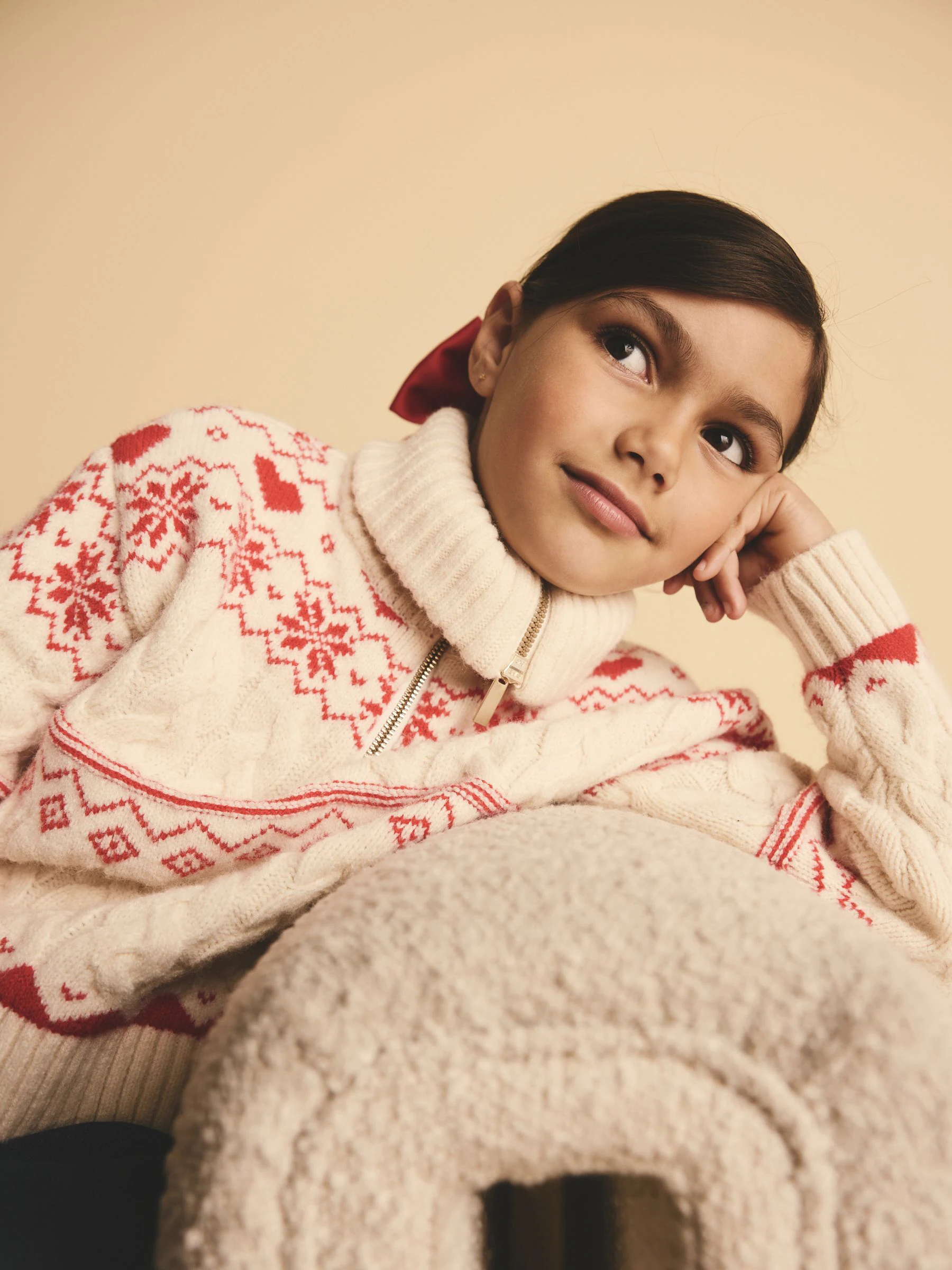Rood - Trui met Fairisle-motief en hals met rits (3-16jr)