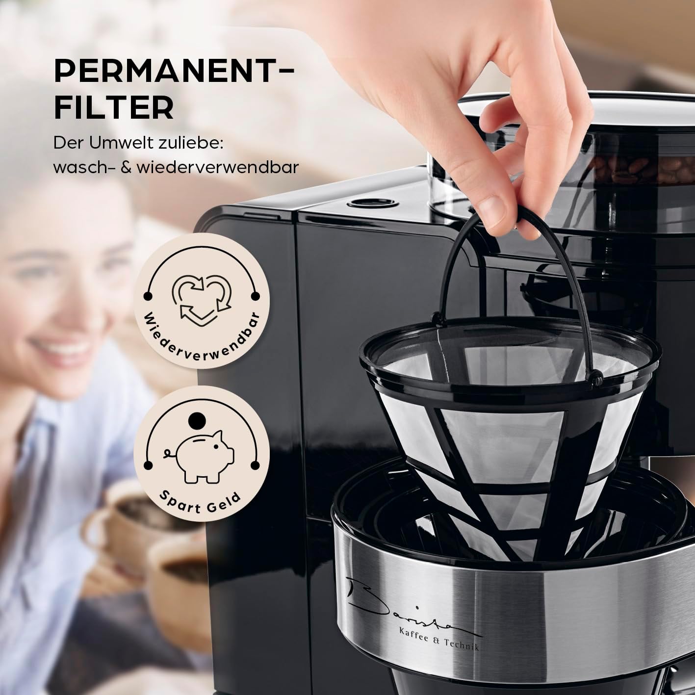 Barista Kaffeemaschine mit digitalem Touch-Display 800W schwarz mit Mahlwerk + Isolierkanne