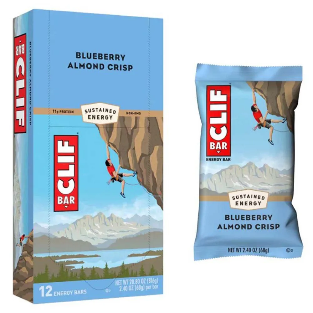 Clif Schachtel mit knusprigen Energieriegeln Blaubeere Mandel 68g 12 einheiten