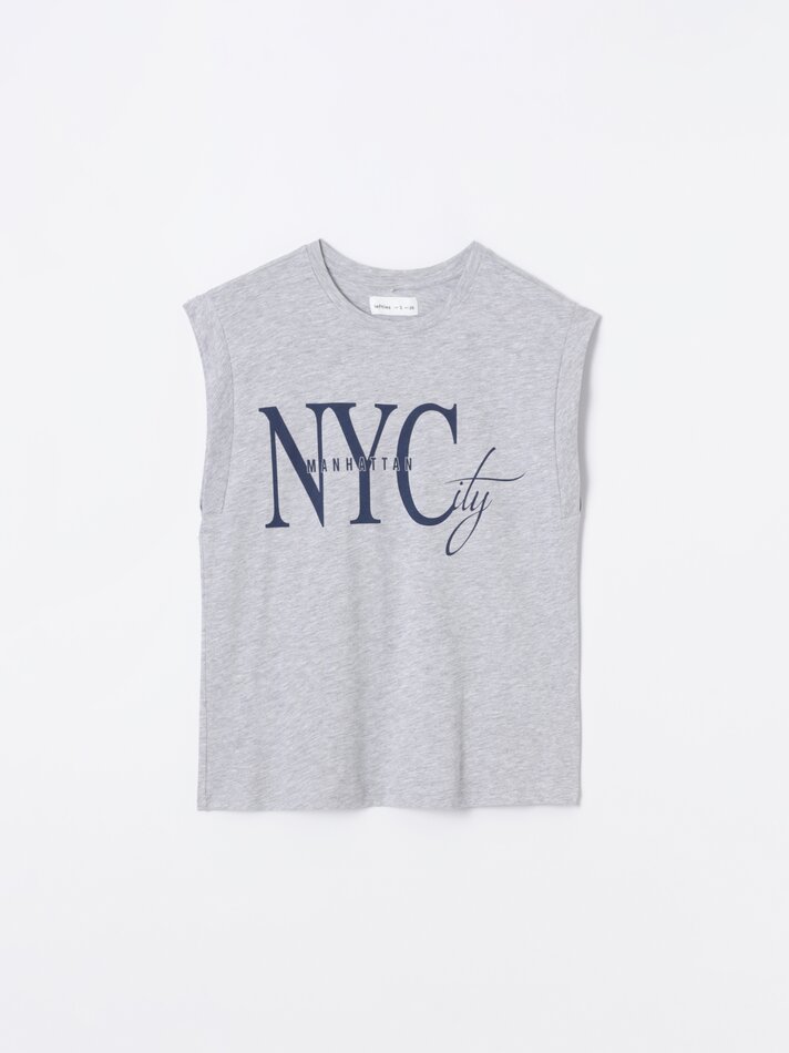 Blusa sem mangas com estampa - Cinza Mesclado