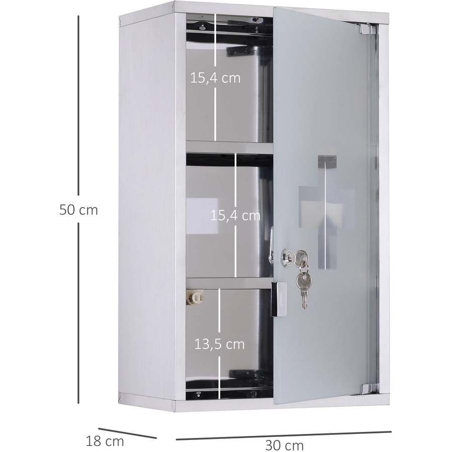 HOMCOM Medizinschrank mit 3 Fächer silber
