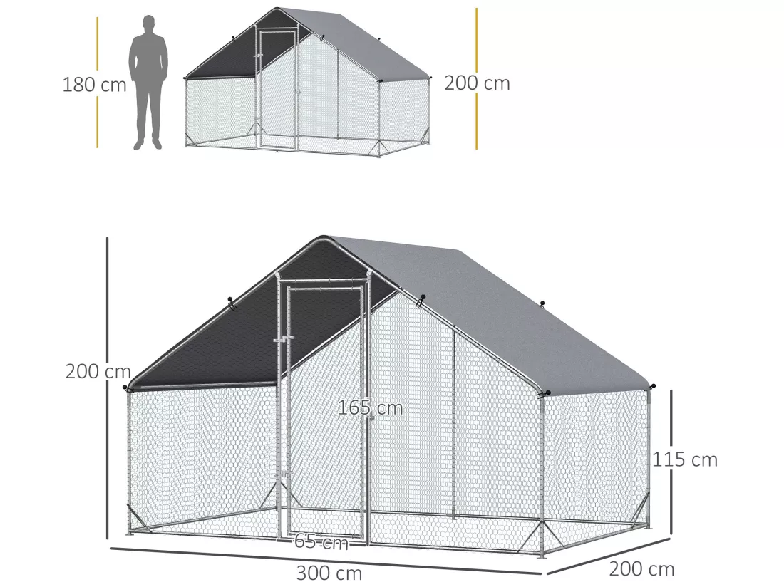 Enclos poulailler chenil 6 m² - parc grillagé dim. 3L x 2l x 2H m - poulailler chenil entièrement couvert - acier galvanisé