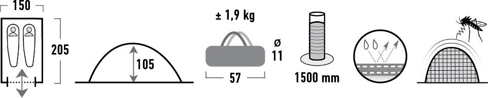 High Peak Kuppelzelt »Monodome« 2 Personen Set, mit Transporttasche,