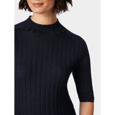 Damen-Strickshirt Halbarm, Dunkelblau
