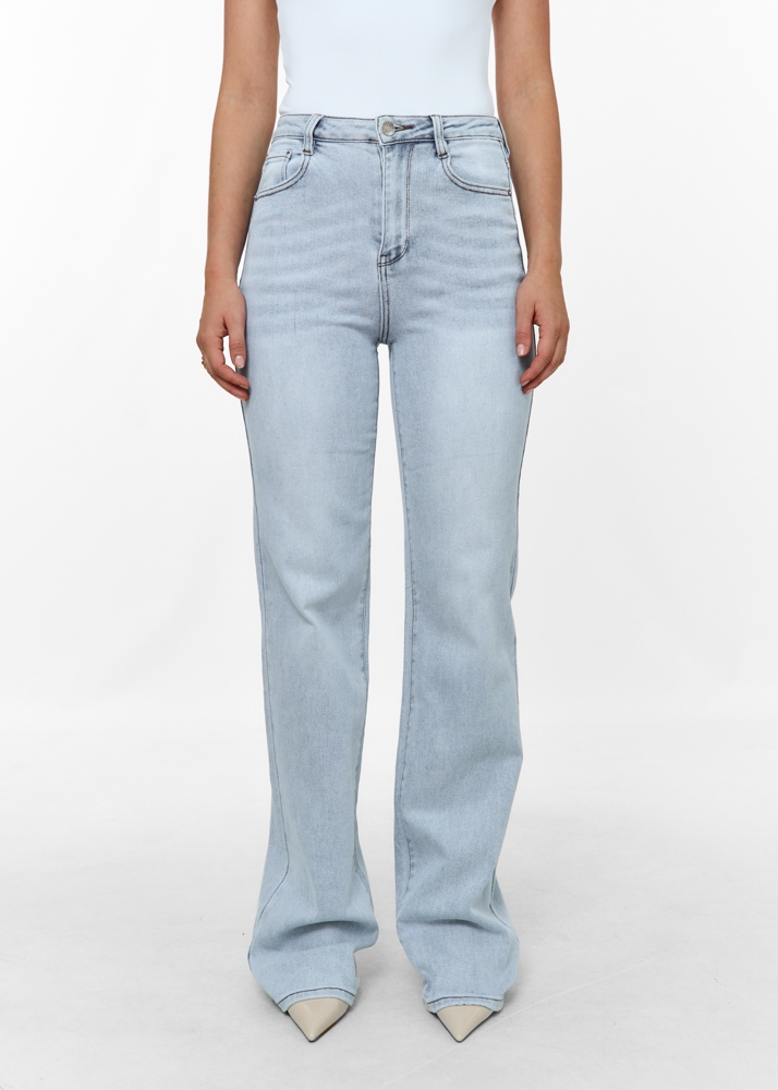 Straight leg clean stretch jeans sky blauw