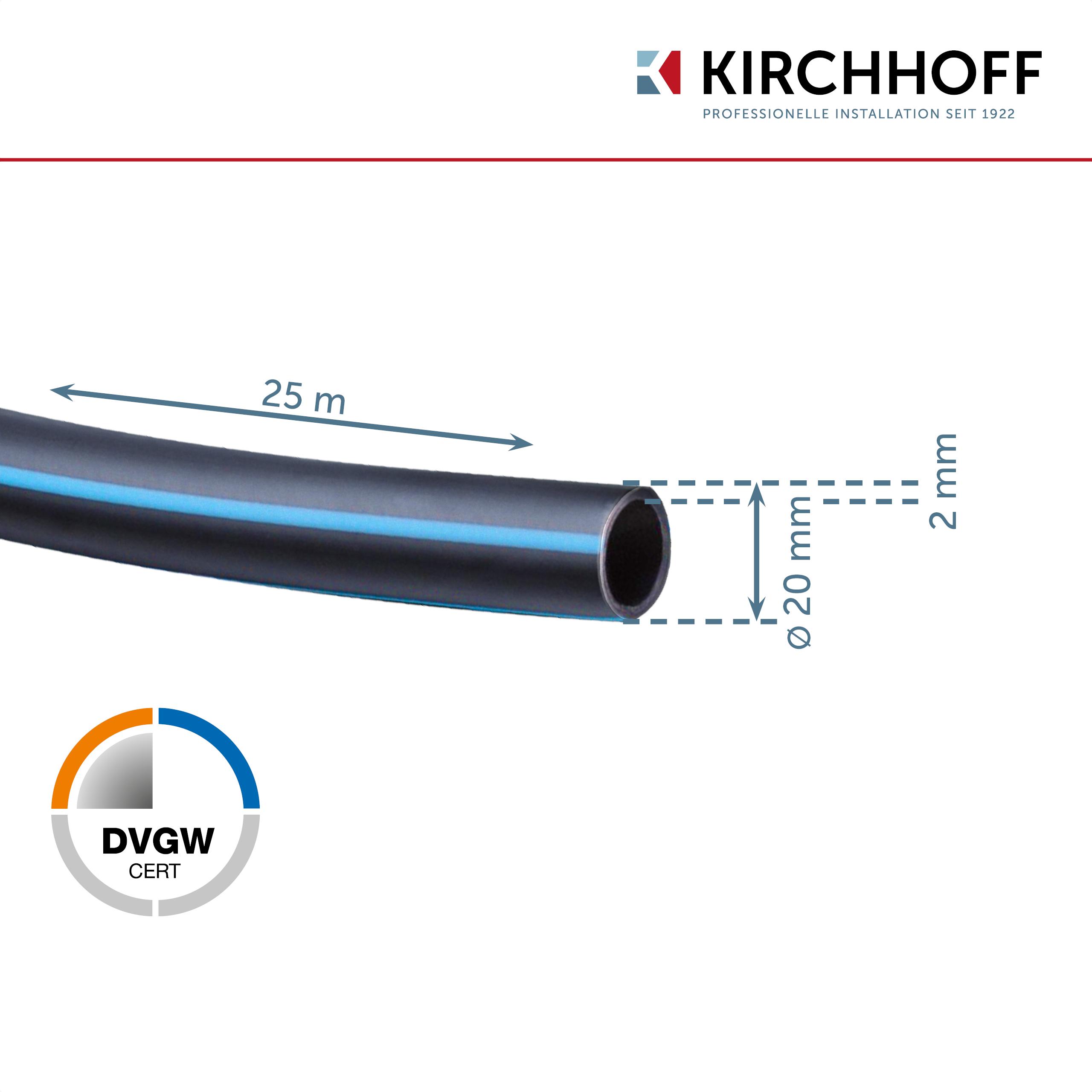 KIRCHHOFF HDPE Rohr 20 mm x 25 m Bewässerungssystem, Kunststoffrohr Gartenbewässerung Made in EU
