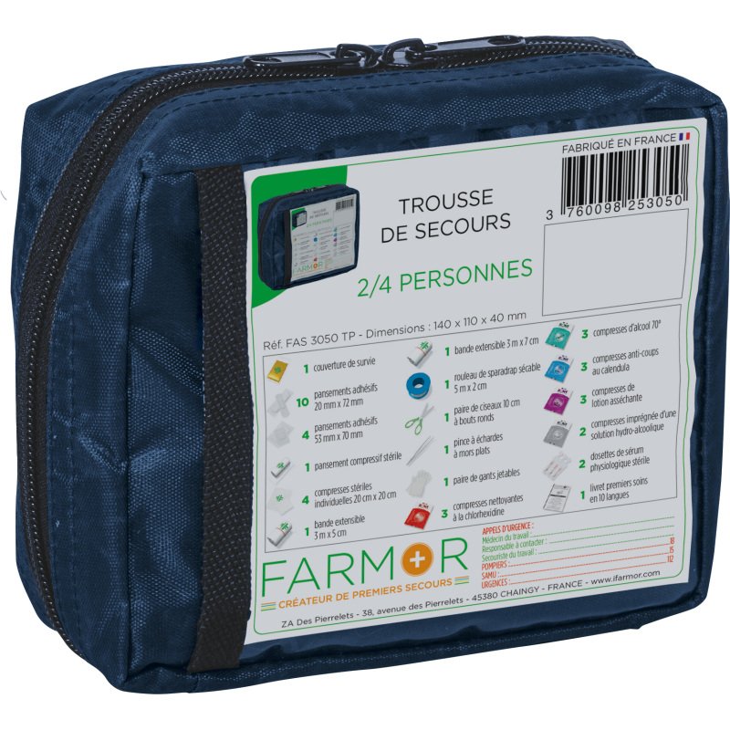 Trousse de secours Multirisques 2/4 personnes en tissu bleu