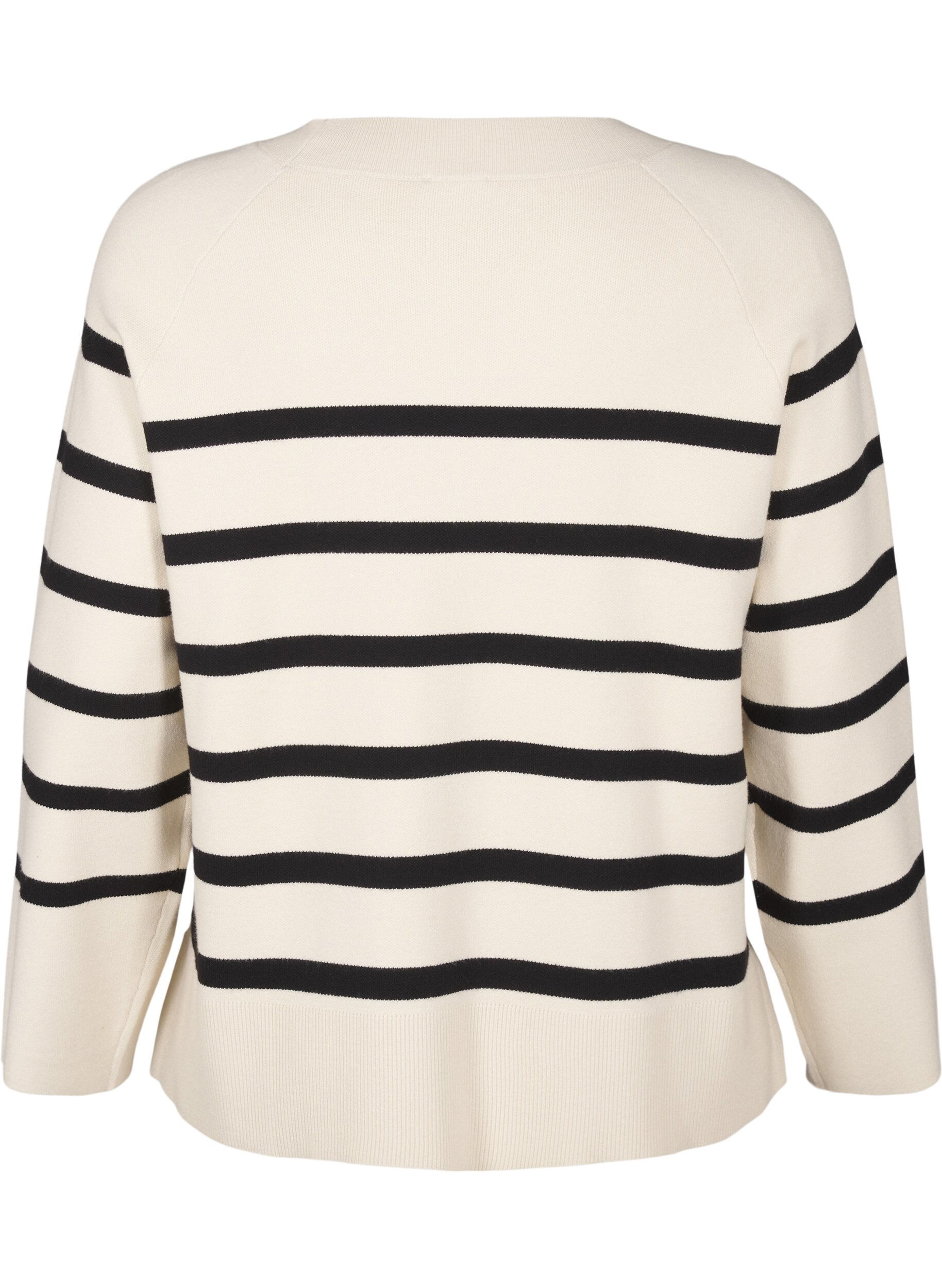 Stribet strikbluse med rund hals