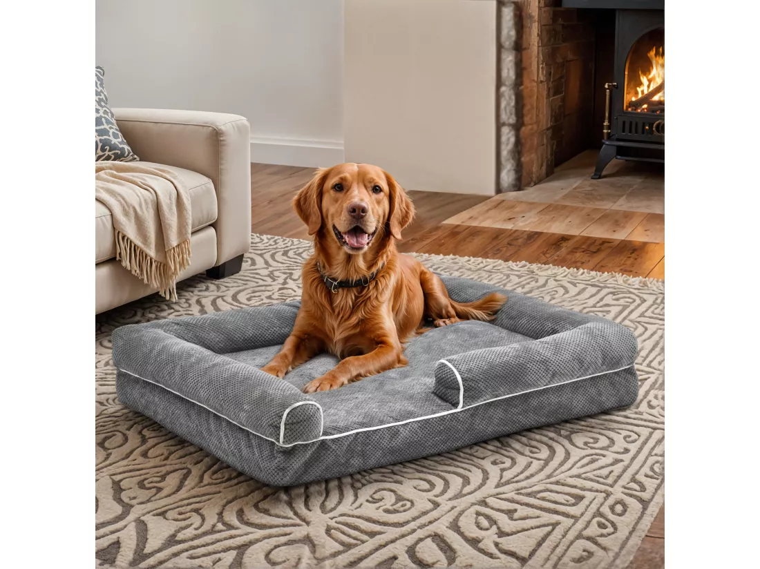 YITAHOME Panier - Grand Chien - Gris - Dehoussable - Orthopédique - lit Chien Géant - Matelas Lavable - 135x107cm