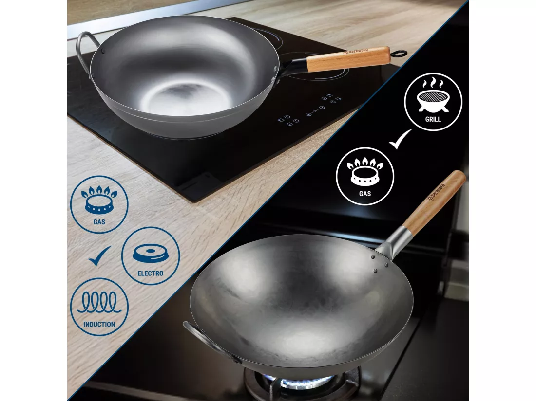 Ensemble wok en acier au carbone - Ø34 cm