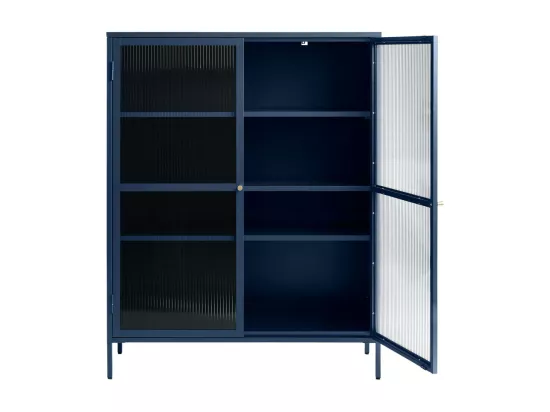 Bjorn - Vaisselier 2 portes en verre strié et métal H140cm - Bleu