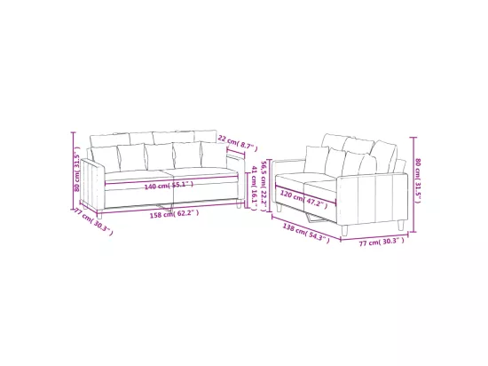 Ensemble de canapés 2 pcs avec coussins Crème Velours
