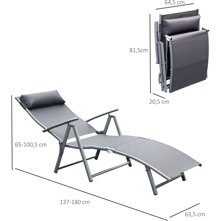 Outsunny Gartenliege mit Kissen grau