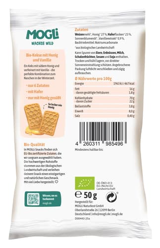 Mogli Bio Honig Vanille Kekse