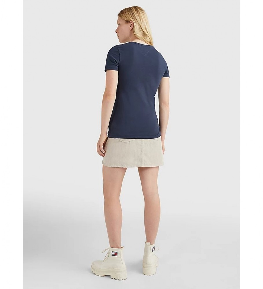 Camiseta Tommy Jeans Skinny de Algodão Orgânico, Azul Marinho