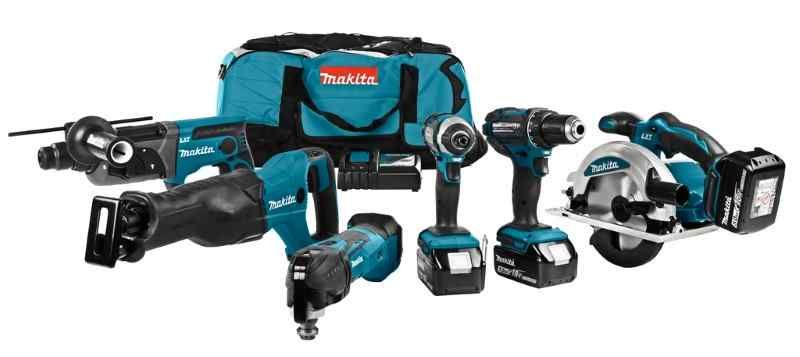 Makita DLX6038T 18V Combiset voor divers zaag-, boor- en (slag)schroefwerk (3x5.0Ah) met snellader in trolleytas