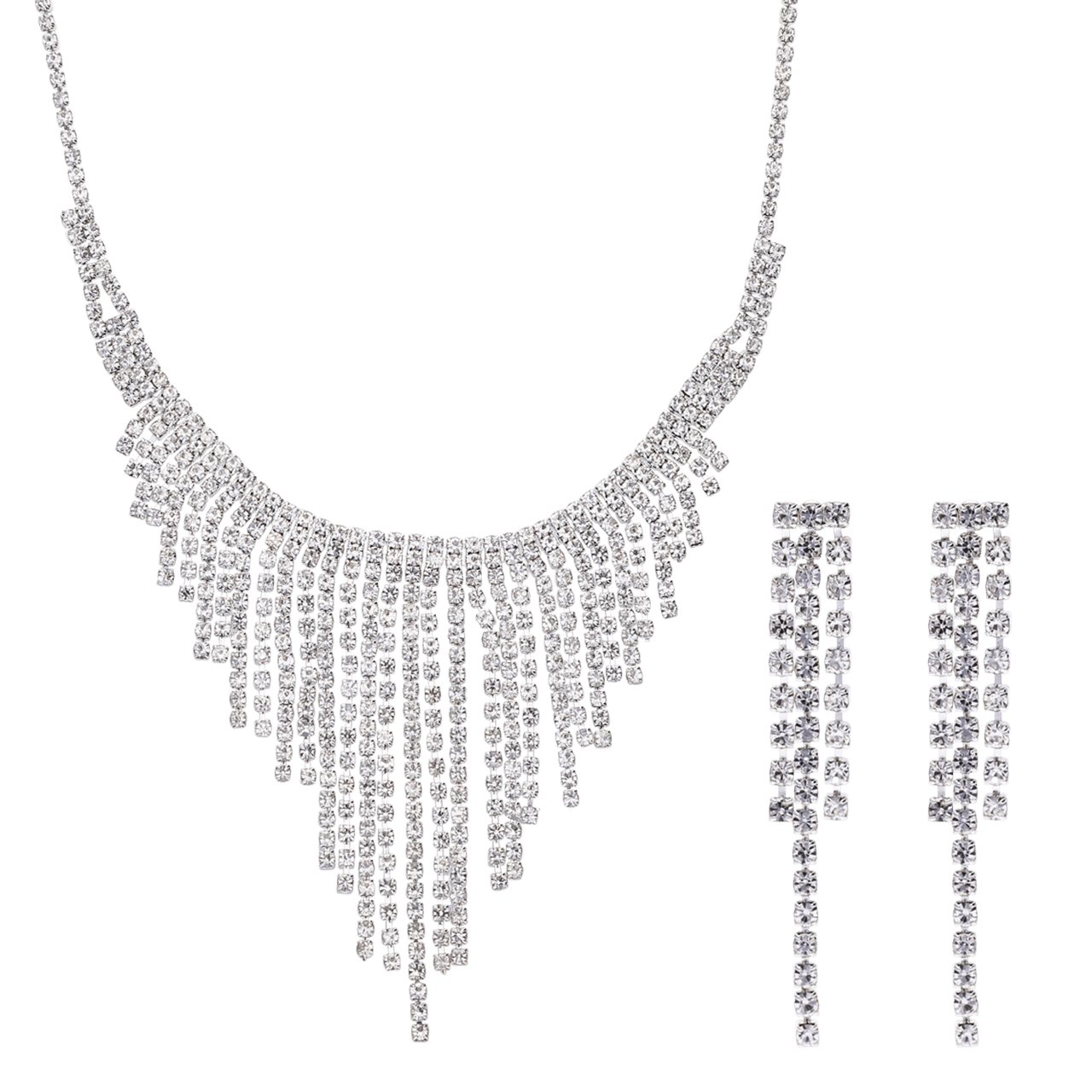 Zilverkleurige bijoux set ketting met oorbellen