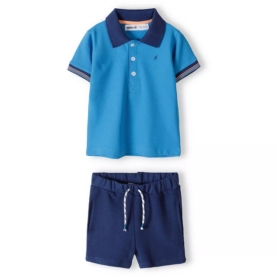 MINOTI Polohemd und Shorts im Set TürkisDunkelblau