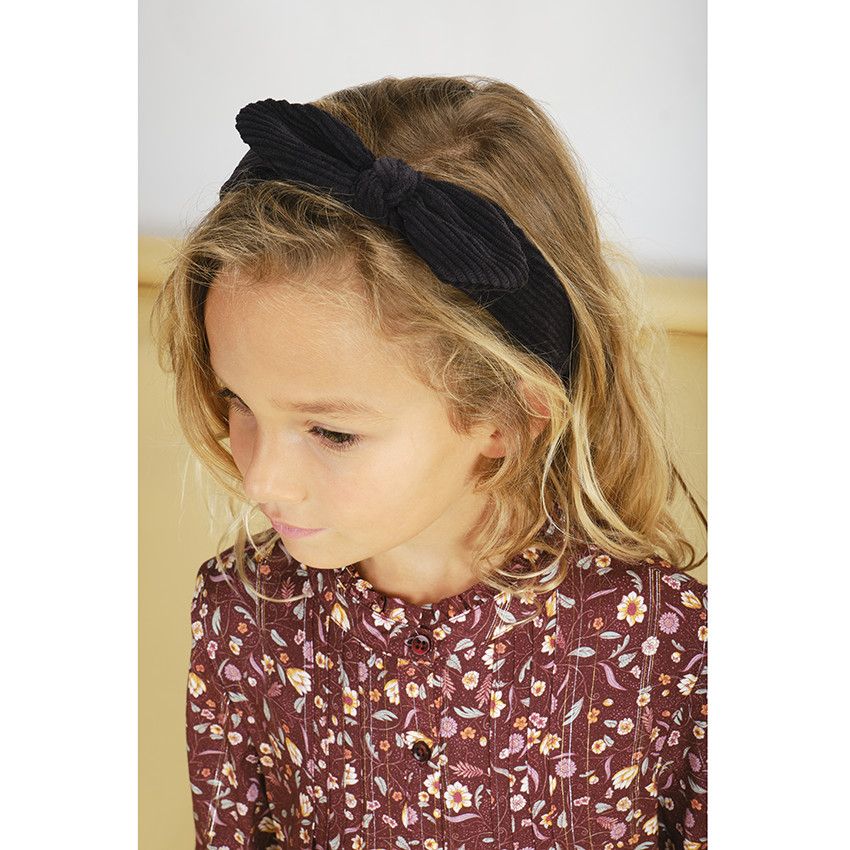 Serre-tête en velours pour fille - Noir