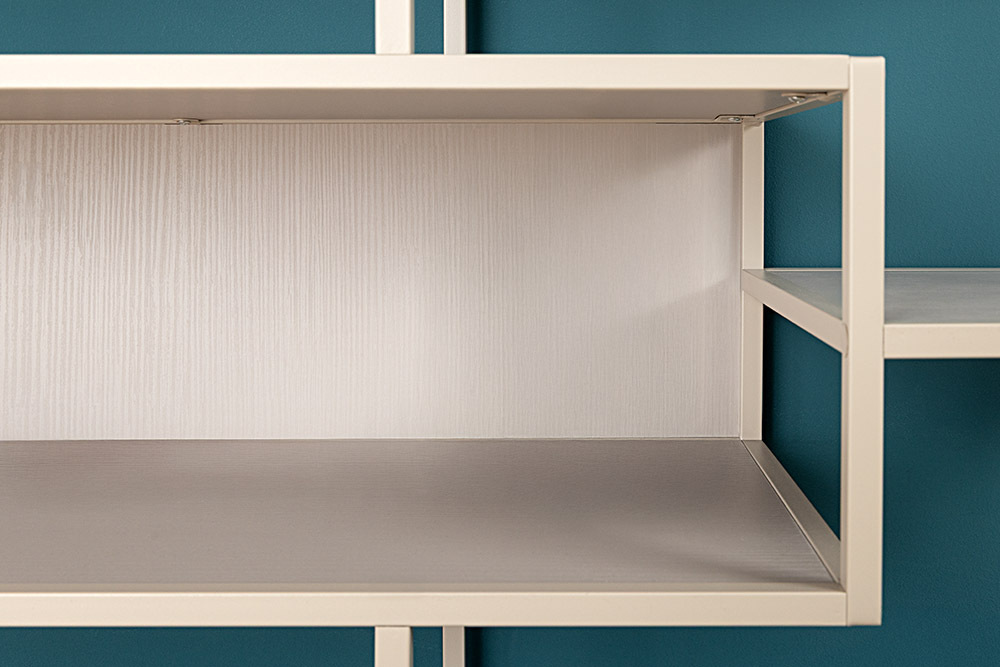 Modernes Bücherregal SLIM LINE 115cm champagner beige Metallgestell fünf Regalböden