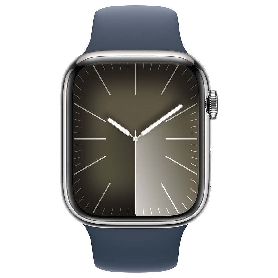 Apple Watch Series 9 GPS + Cellular - Acier Inoxydable Argent - Bracelet Sport Band Bleu - 41 mm - Taille S/M