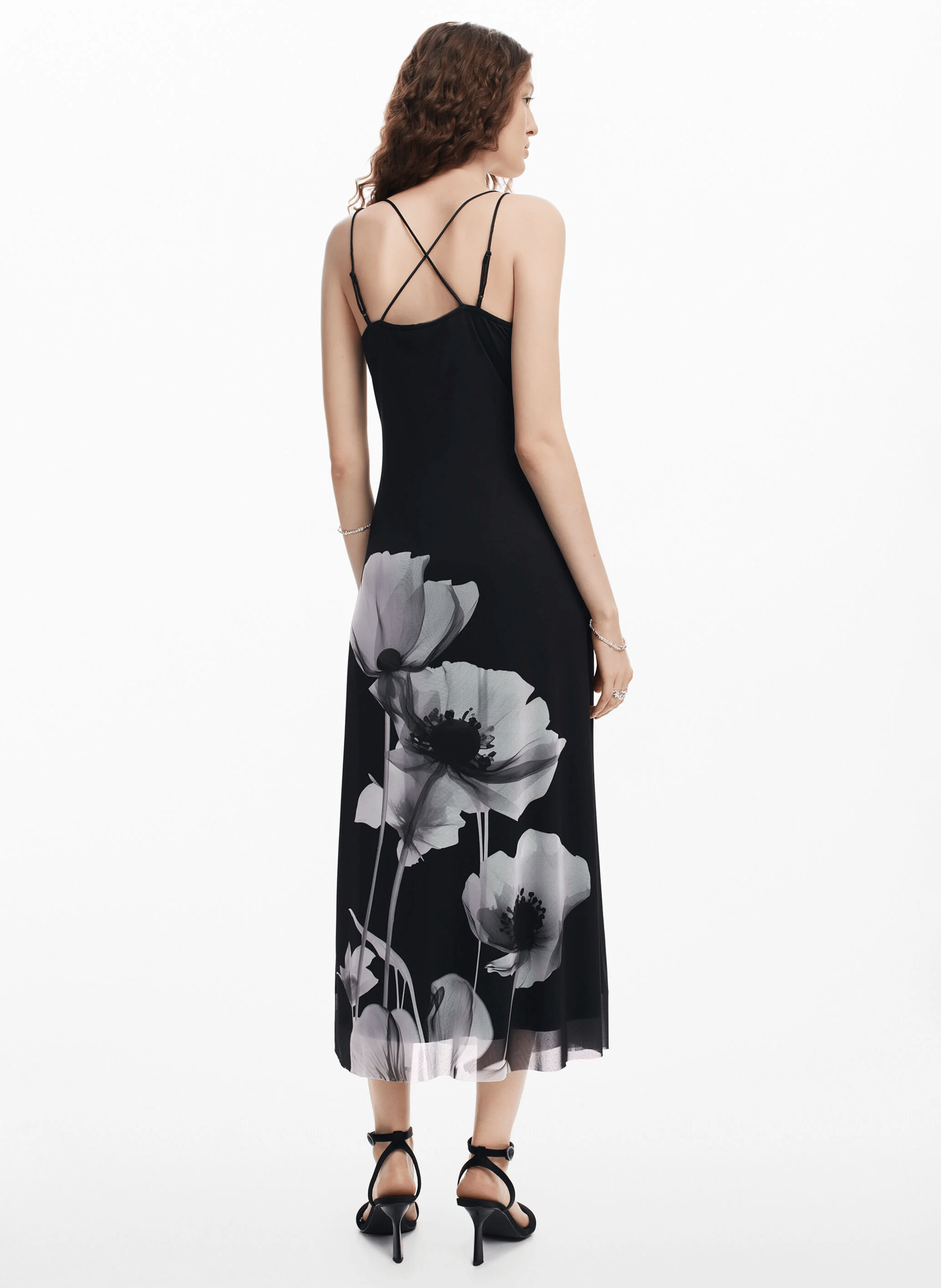 Robe midi imprimée coquelicots | Noir