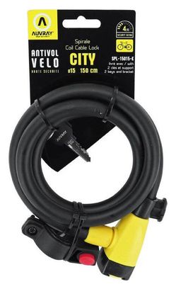 AUVRAY - Antivol Vélo Spirale ø15mm - Longueur 150 cm Avec Support - Fiable et Résistant - Utilisation Facile