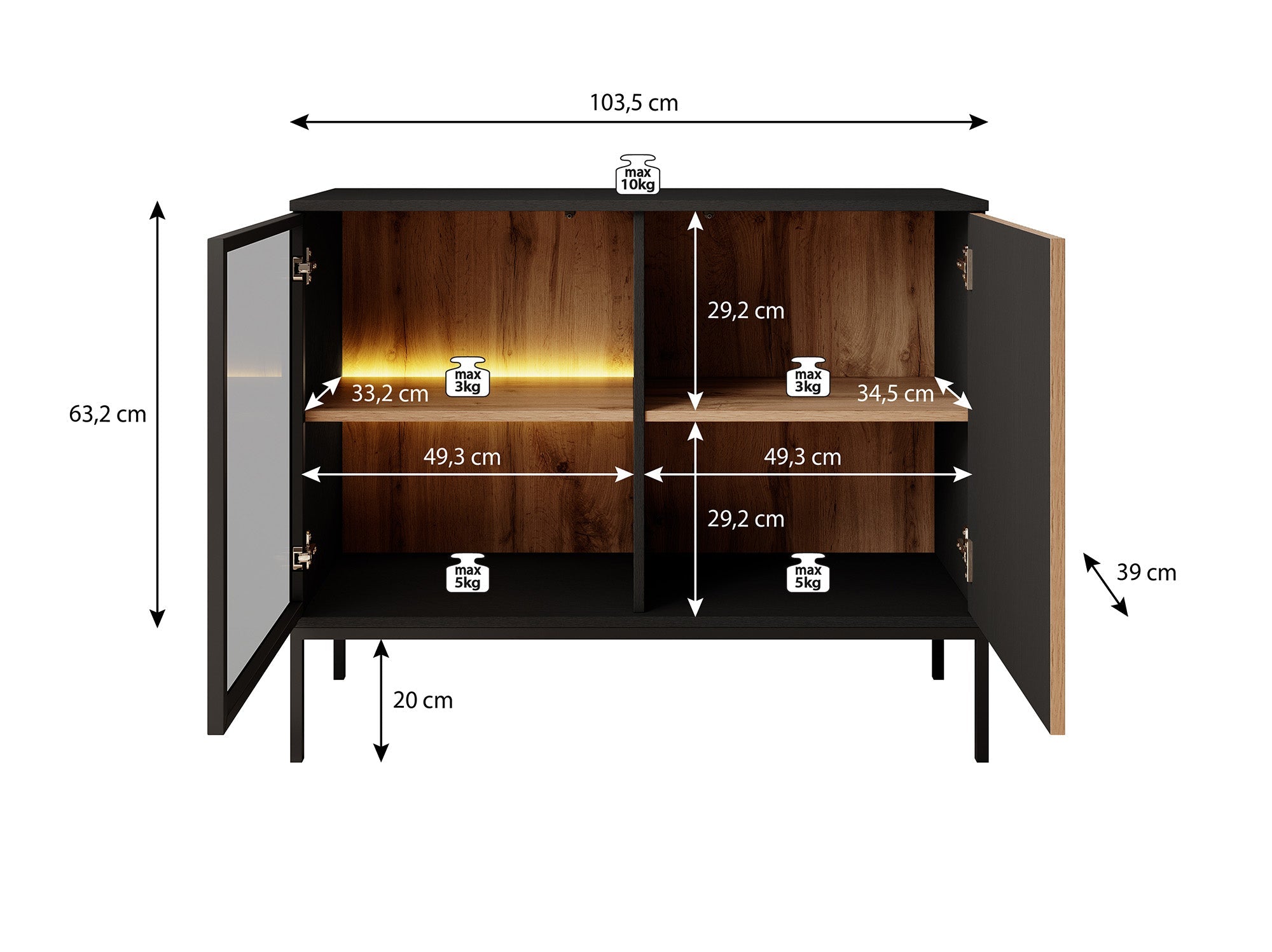 Meubella - Dressoir Legend - Mat zwart - Eiken - 104 cm