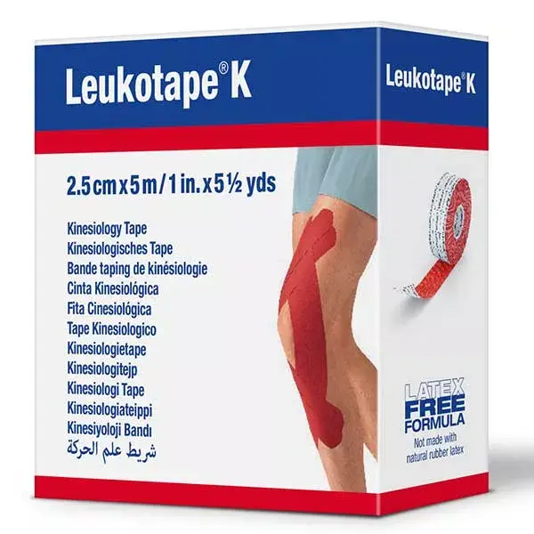 Fita adesiva elástica Leukotape K, vermelha, 2,5 cm x 5 m