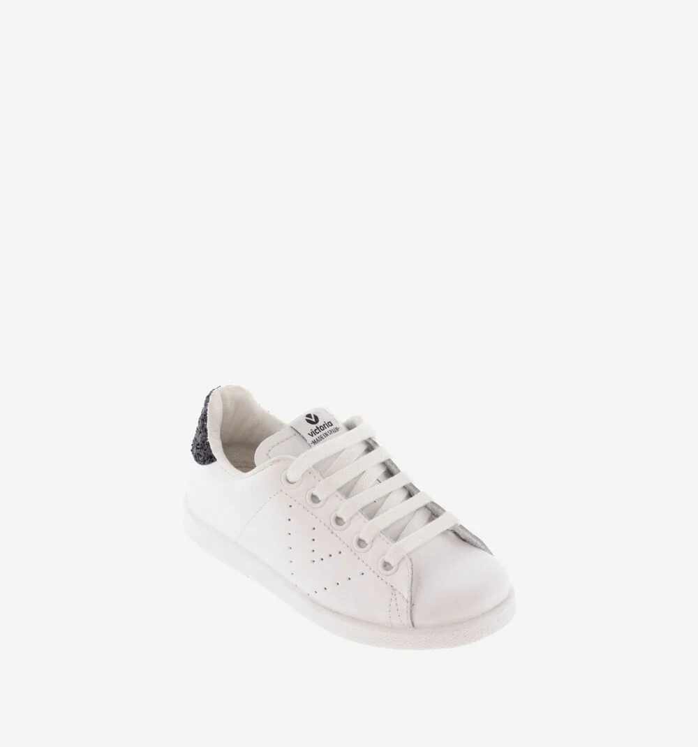 TENIS CUIR & GLITTER Baskets blanches en cuir NEGRO