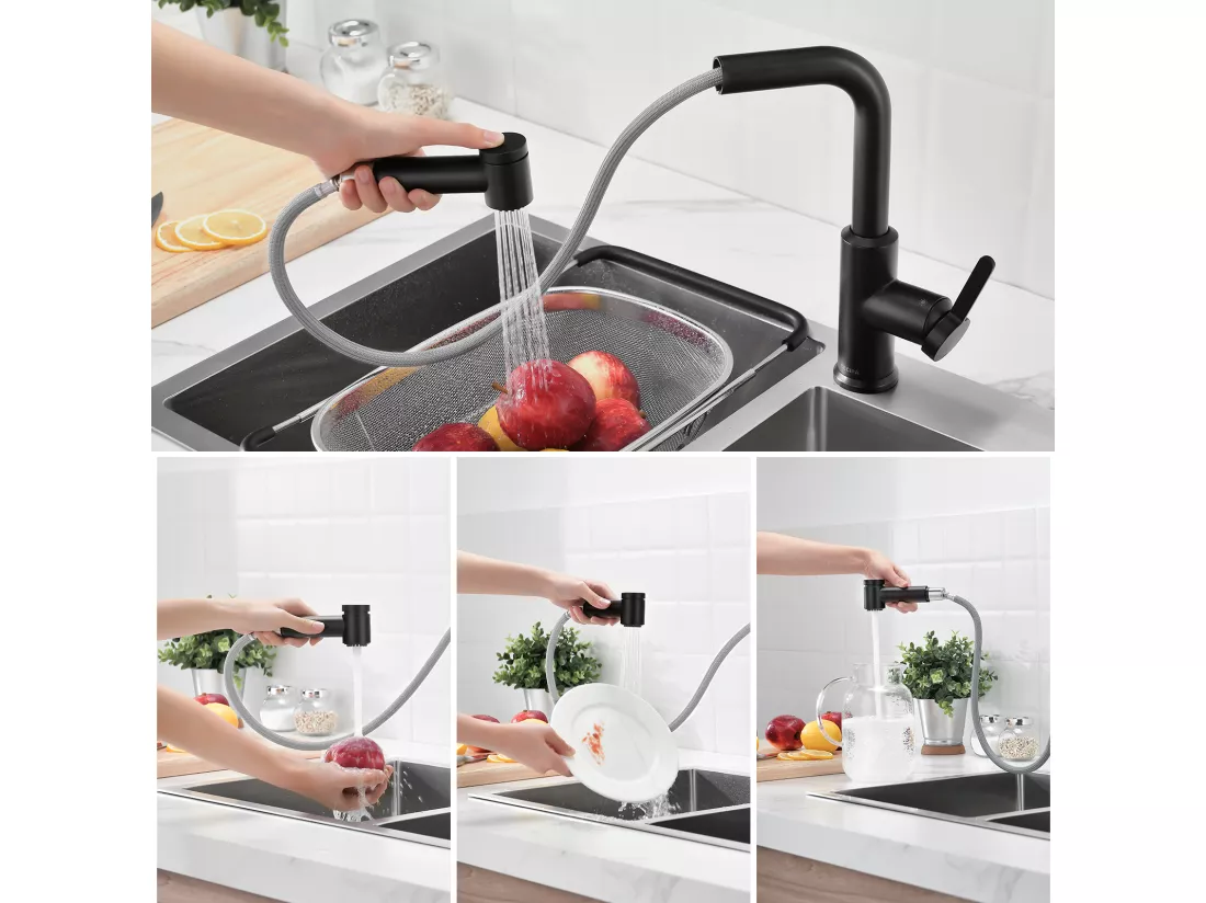 2PCS CECIPA MAX Mitigeur de Cuisine avec Douchette Extractible, Robinet d'évier Noir, Robinet d'eau Chaude et Froide, 2 Modes de Sortie D'eau