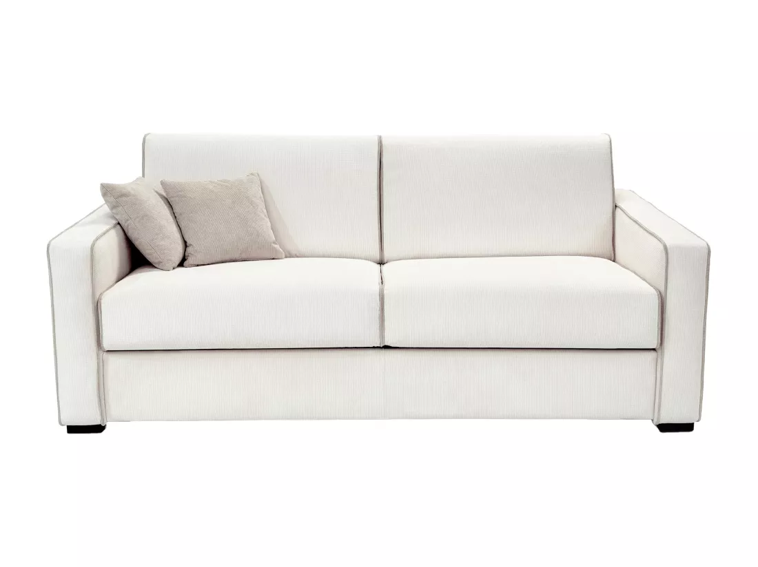 Canapé 3 places convertible express en tissu texturé beige avec assise à mémoire de forme matelas 16 cm FRAPALI
