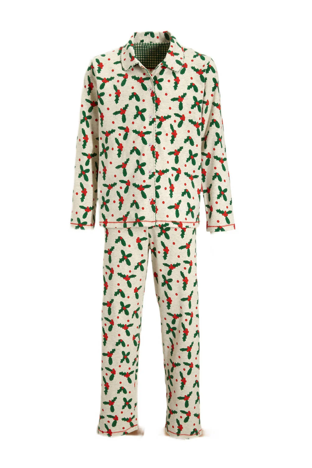 Claesen's pyjama met bladprint ecru/groen/rood