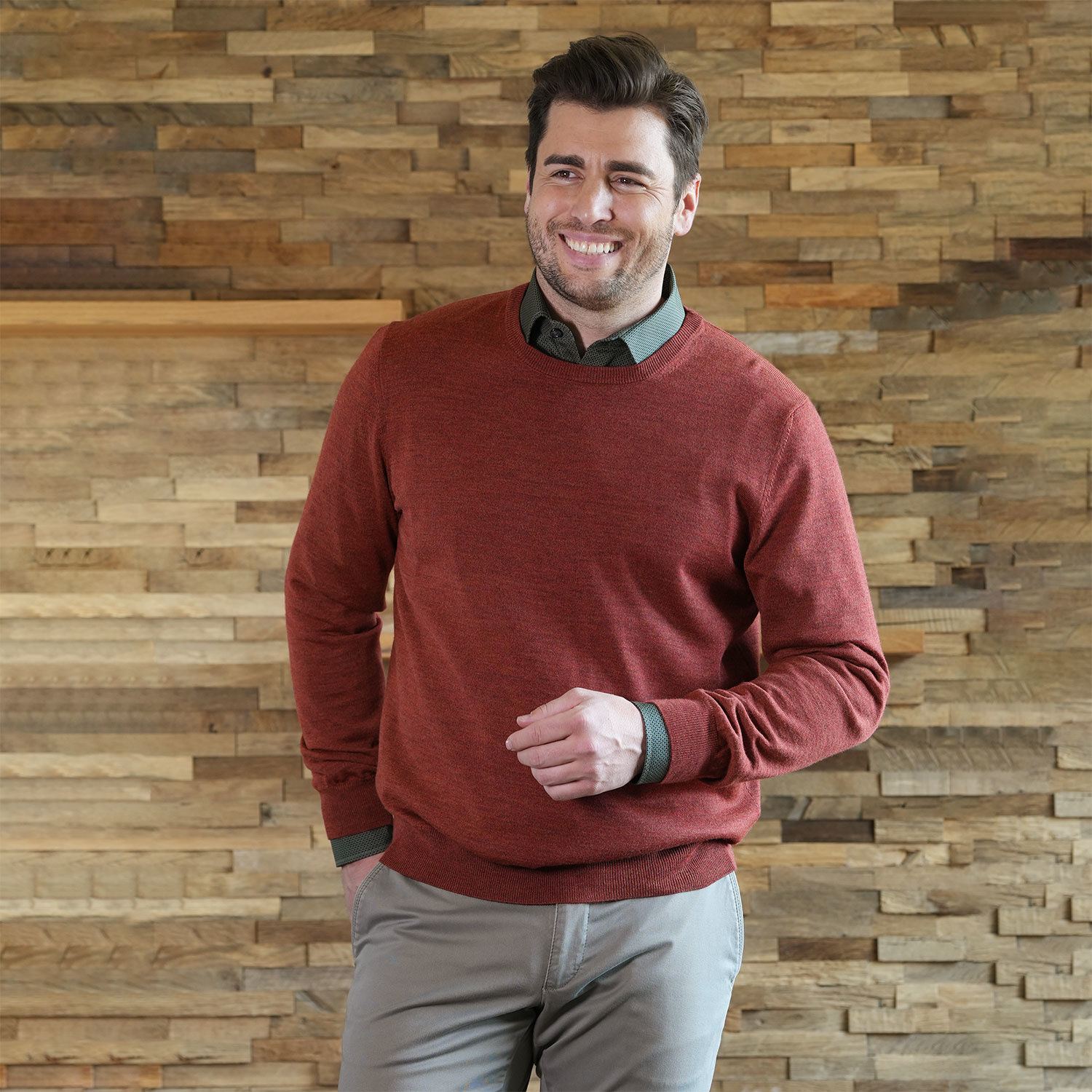 Rundhals-Pullover mit Merinowolle für Herren