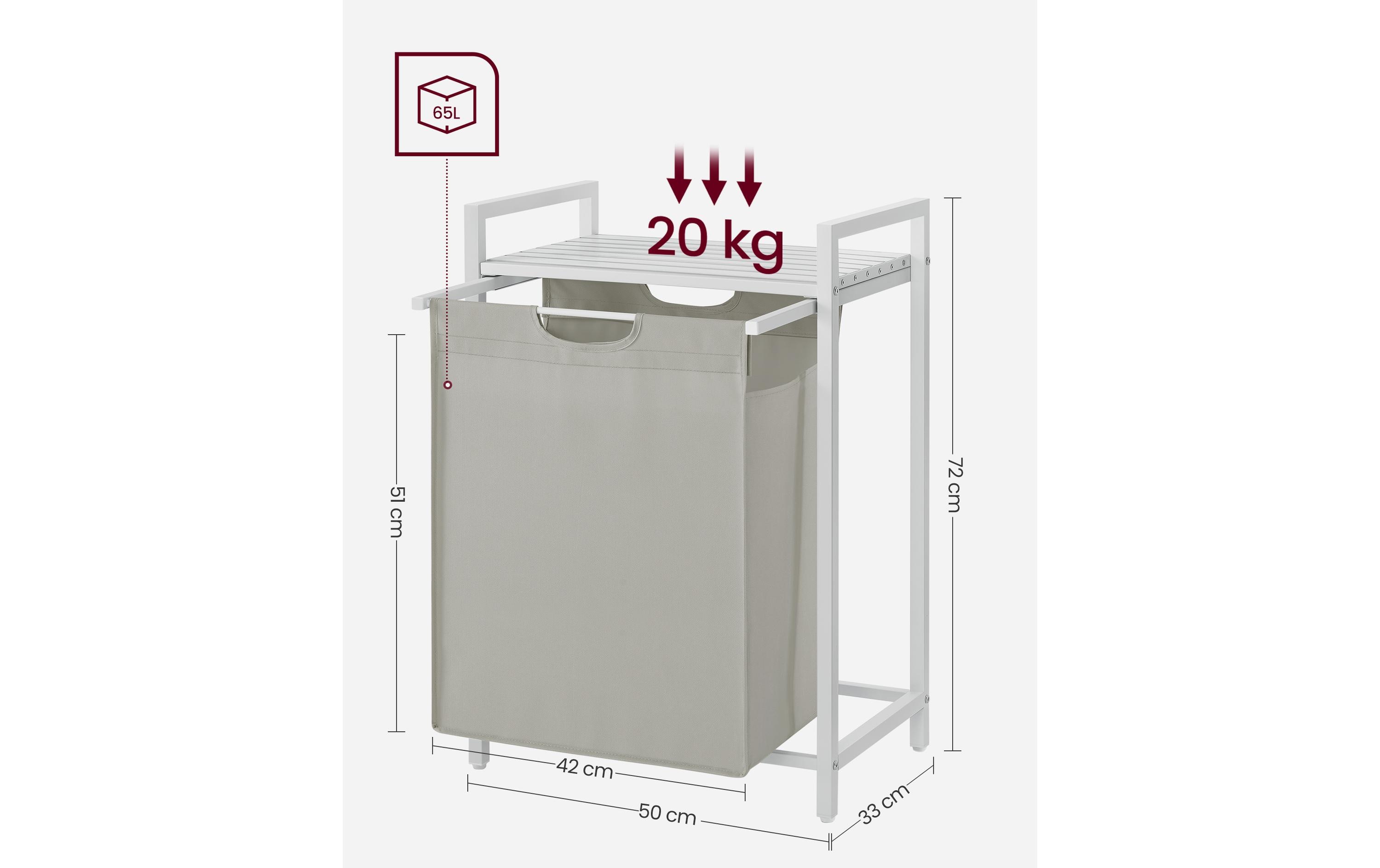 Wäschekorb mit Ablage 65 l, WeissWäschesammler