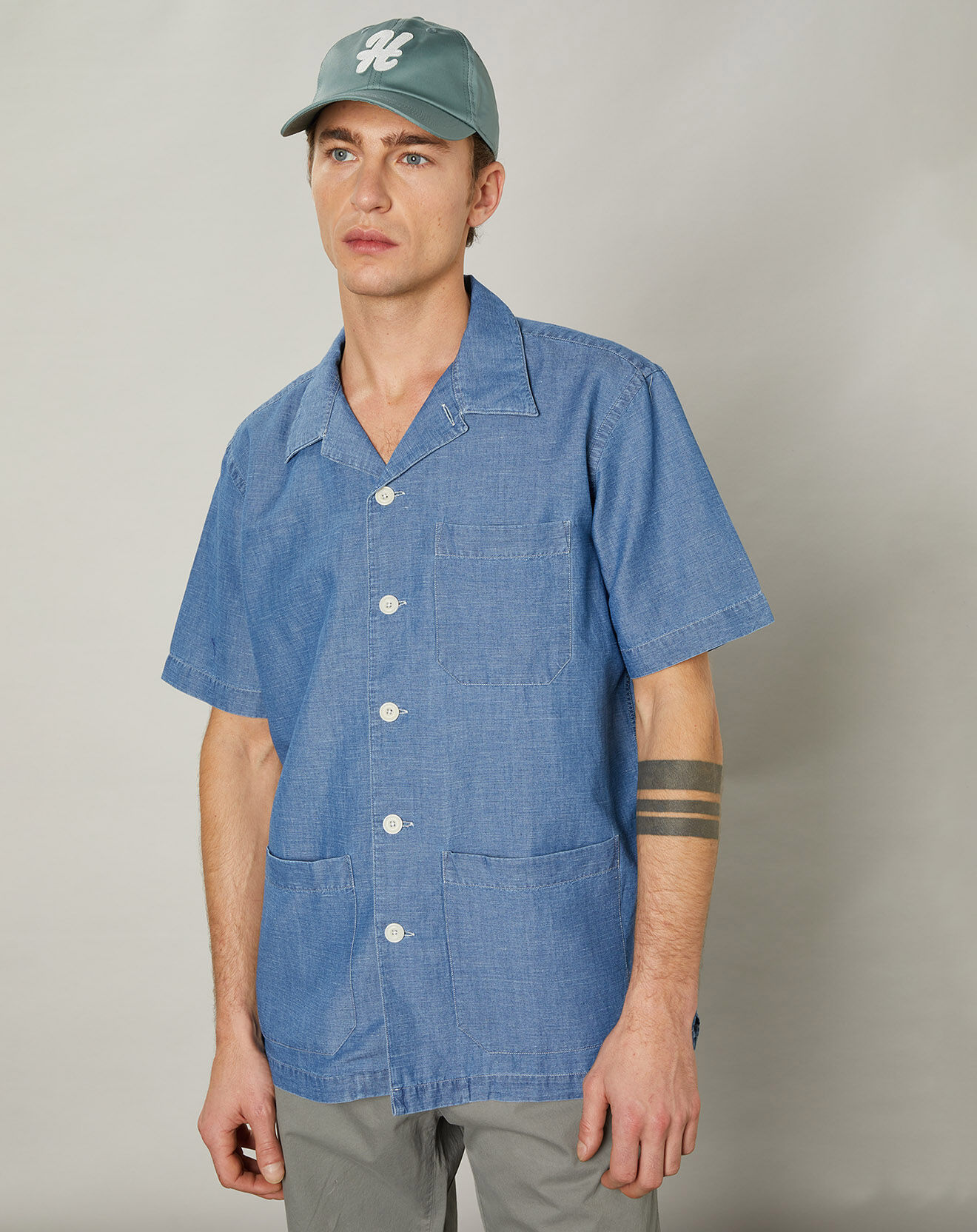 Hartford Chemise regular en Coton & Lin Phil indigo