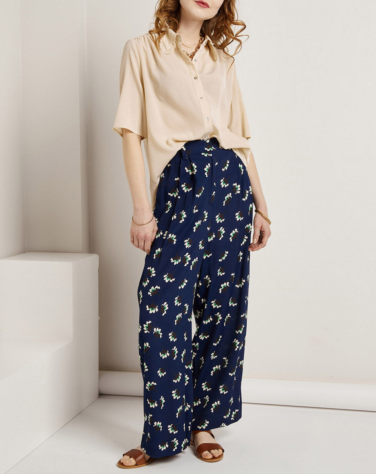See u Soon Pantalon ample fluide Julia imprimé  marine