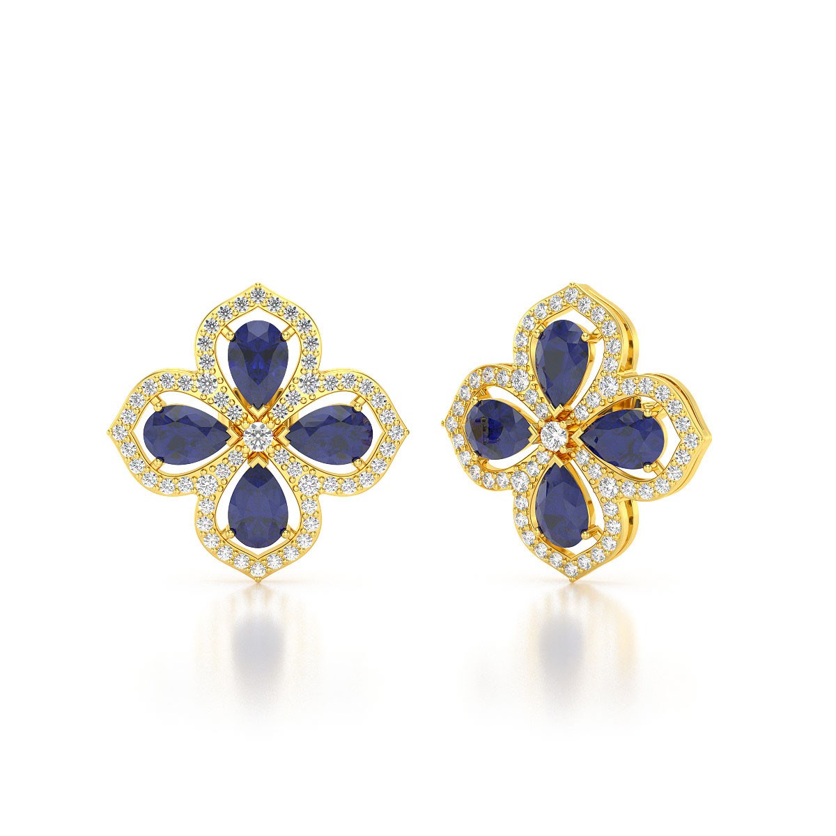 Boucles d'oreilles ADEN Or 585 Jaune Saphir et Diamant 3.55grs